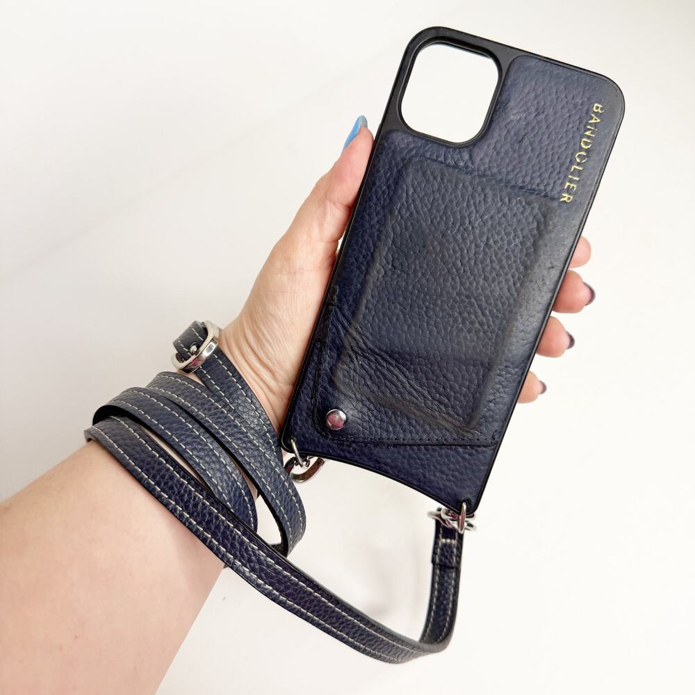 Bandolier Casey Crossbody Pebble Leather Phone Case Adjustable Navy 11 Pro Max